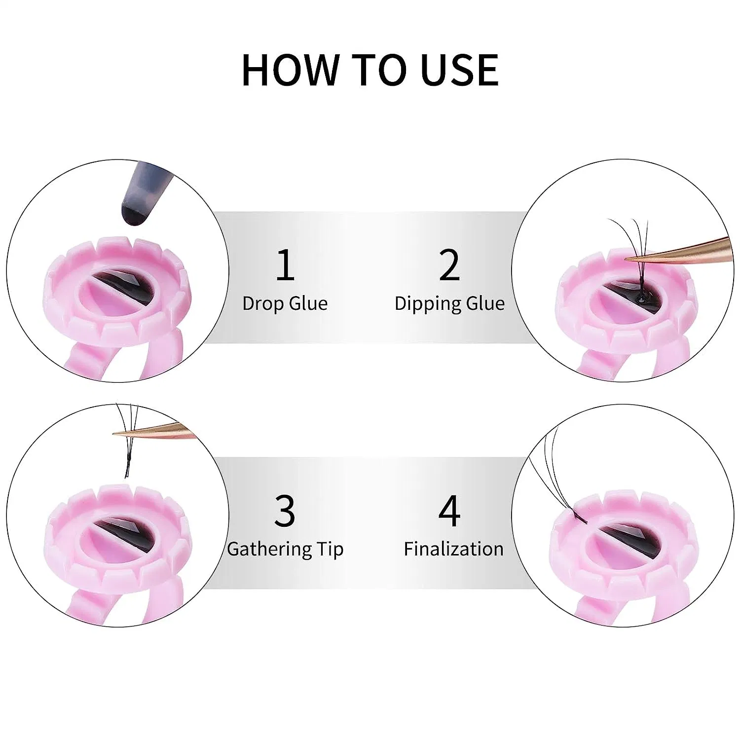 Beiqili Pink 100PCS/Bag Plastic Eyelash Extension Lash Glue Rings with Cute Eyelashes Extension Eyelash Lash Glue Holder