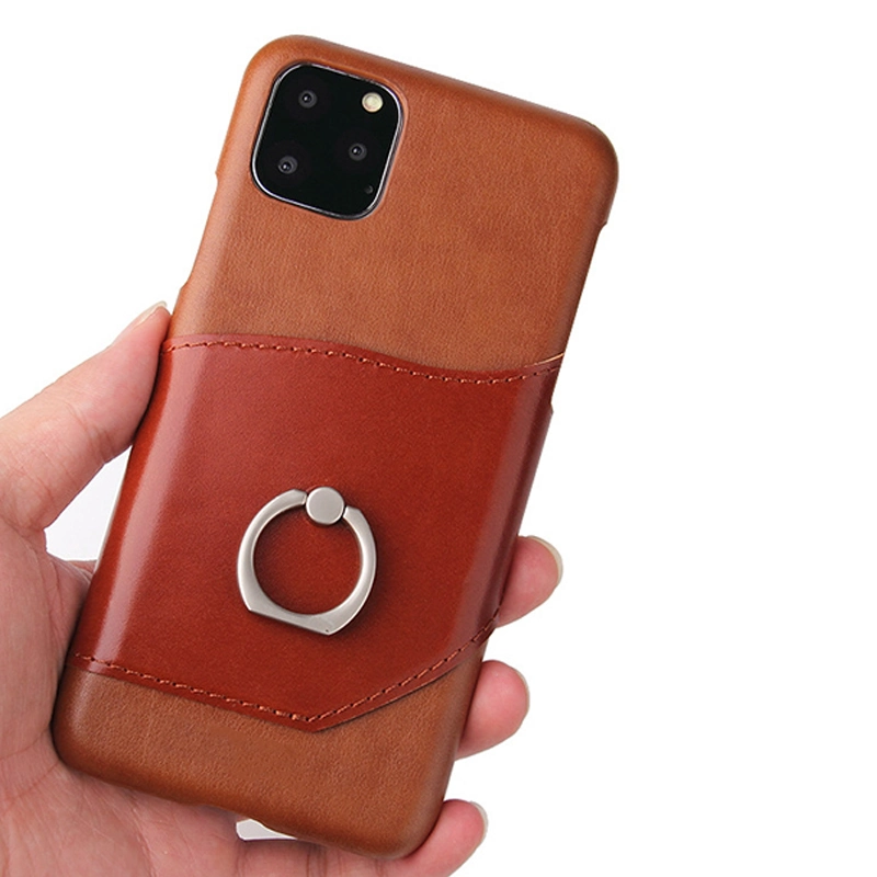 Hot Selling Wholesale/Supplier Price Genuine Leather Mobile Phone Cases iPhone11 Cases with Metal Ring