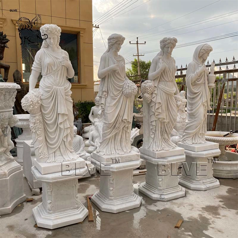 Jardín de la vida personalizada de la fábrica de color blanco de tamaño de la mujer griega estatuas de mármol Four Seasons Diosa esculturas de piedra