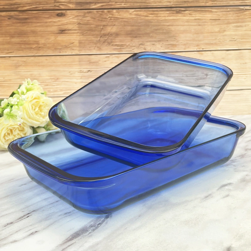 Cobalt Blue High Borosilicate Glass Bakeware, Heat Resistant Baking Tray, Glass Plates, Glass Pans