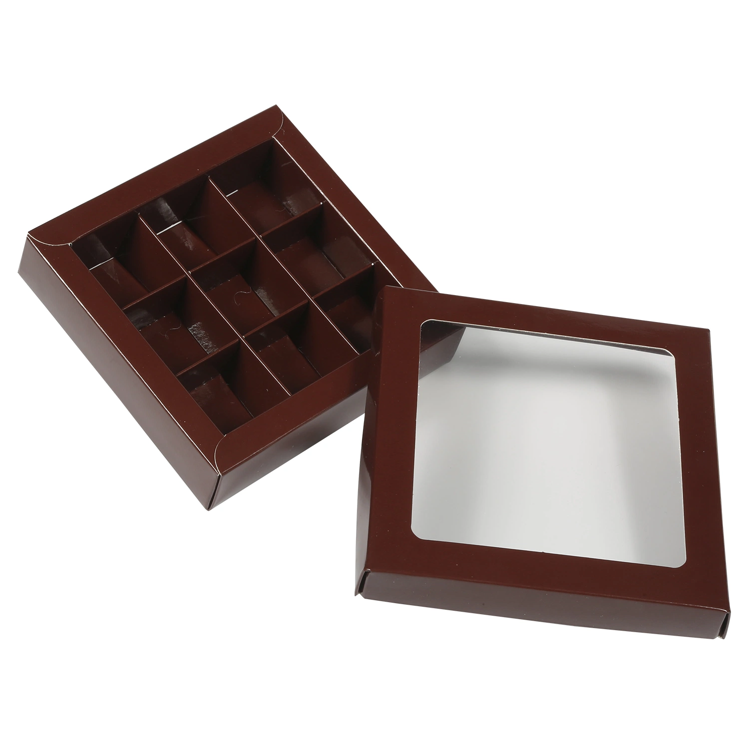 Black Lid with Clear Viewing Window Food Grade Paper Chocolate Box Paper Separator Christmas Gift Box Cardboard Box
