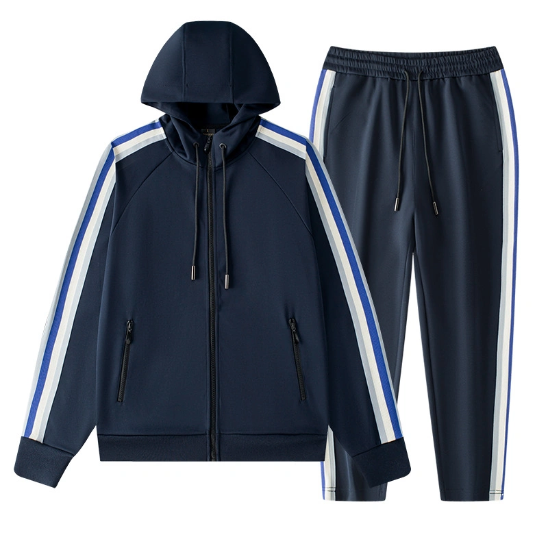 Autumn and Winter Men&prime; S Hooded Cardigan Zipper Two-Piece Running Training Leisure Top Trousers Sports Suit/Sportswear/Tracksuit/ Jogging Suit