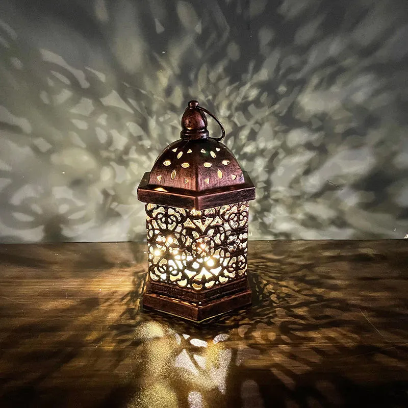 Eid Mubarak Iron Lantern Pendant with LED Light for Party Decorate Supplies