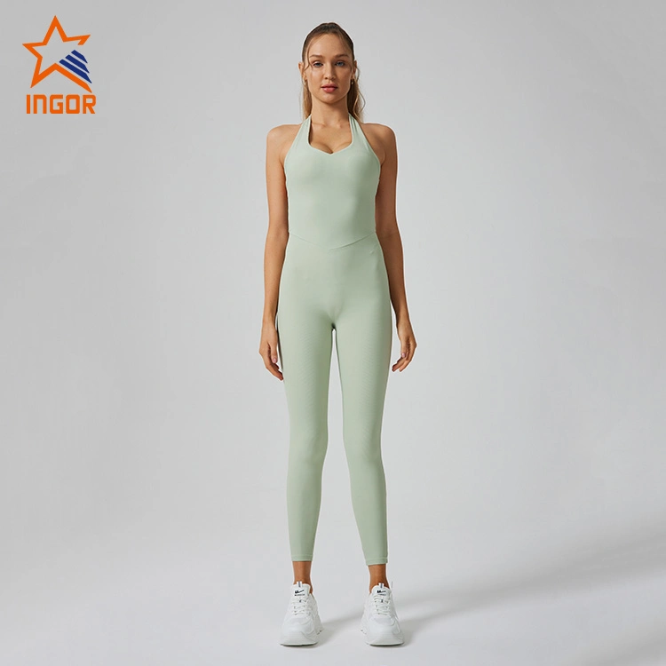 Ingor Sports Wear Gym Clothes Manufacturer Women Activewear ODM OEM Recycled Rib Fabric Ine Piece Jumpsuit Fitness Apparel