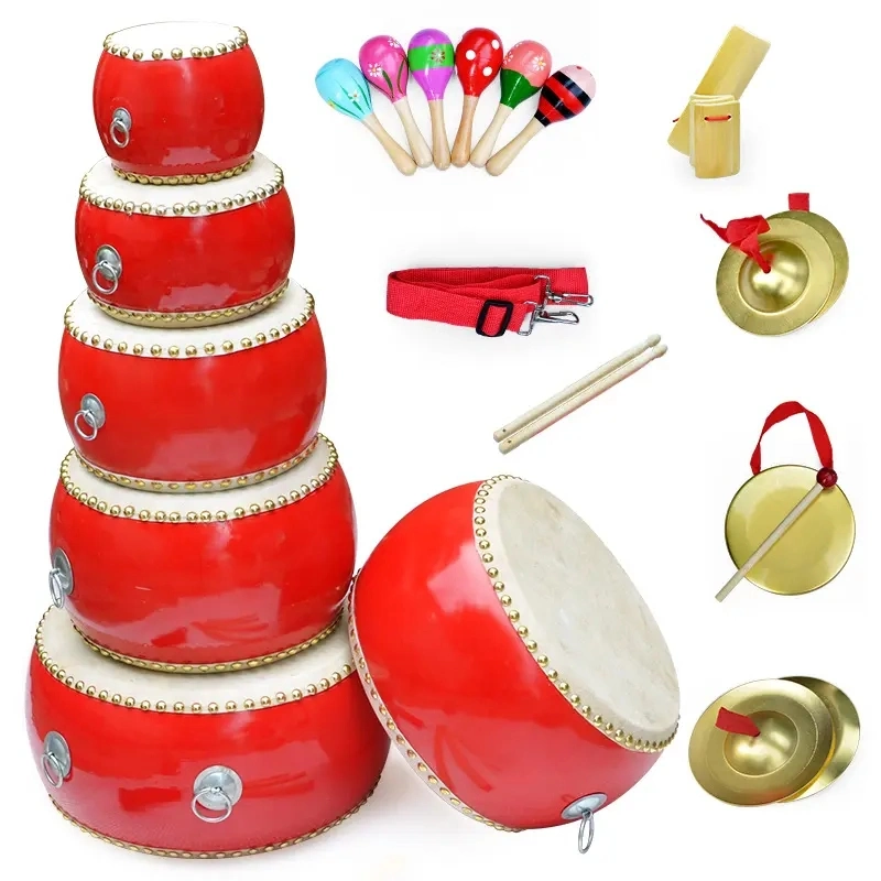 China Traditional Style Instrument Musical Wooden Red Drum Wooden Toys