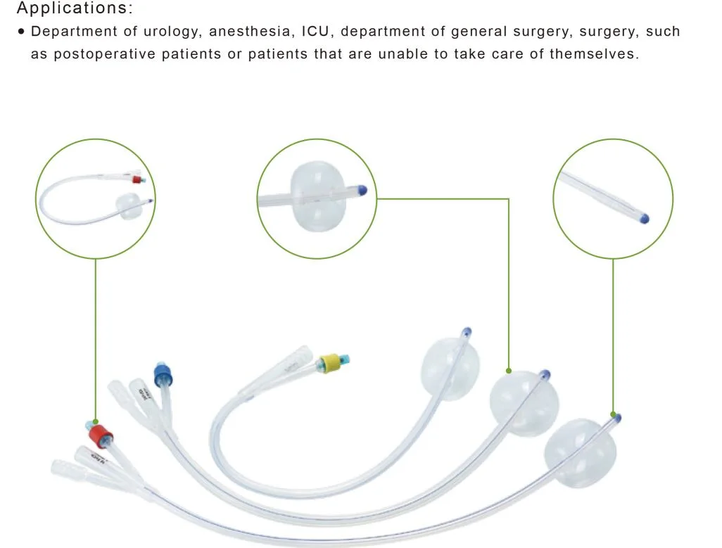 Alta qualidade 16 FR 3 Latex 100% revestido de silicone Foley Cateter de 2 vias