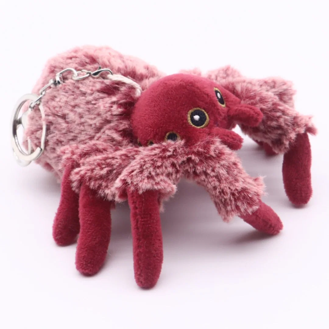 Plush Spider Compound Eyes Embroidery 10.5cm (L) Purplish Red Spider Stuffed Animal Clip Key Ring Plush Toys Spider Key Chain