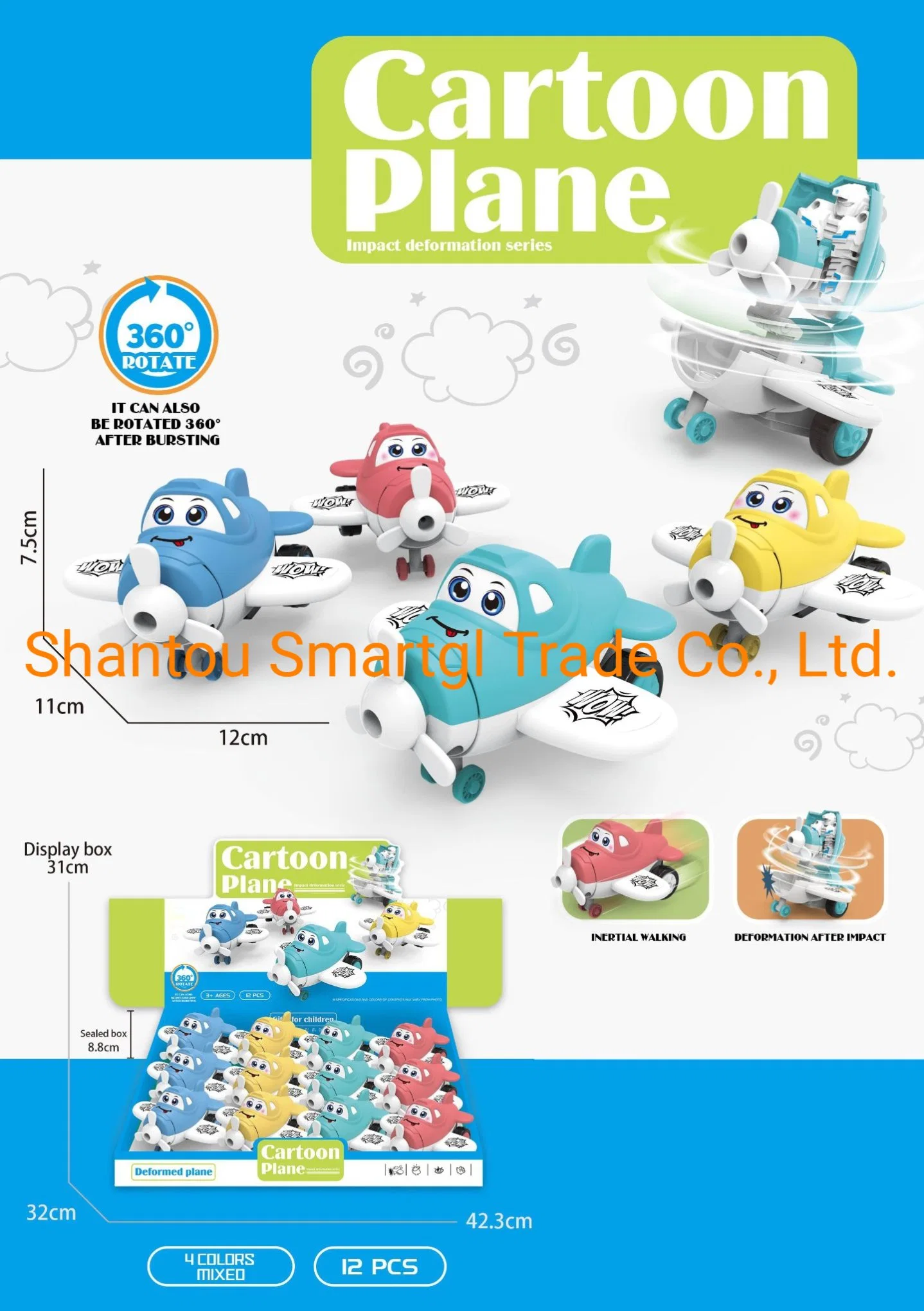 12 Pack Promotional Aircraft for Children Cartoon Mini Friction Plane Toy