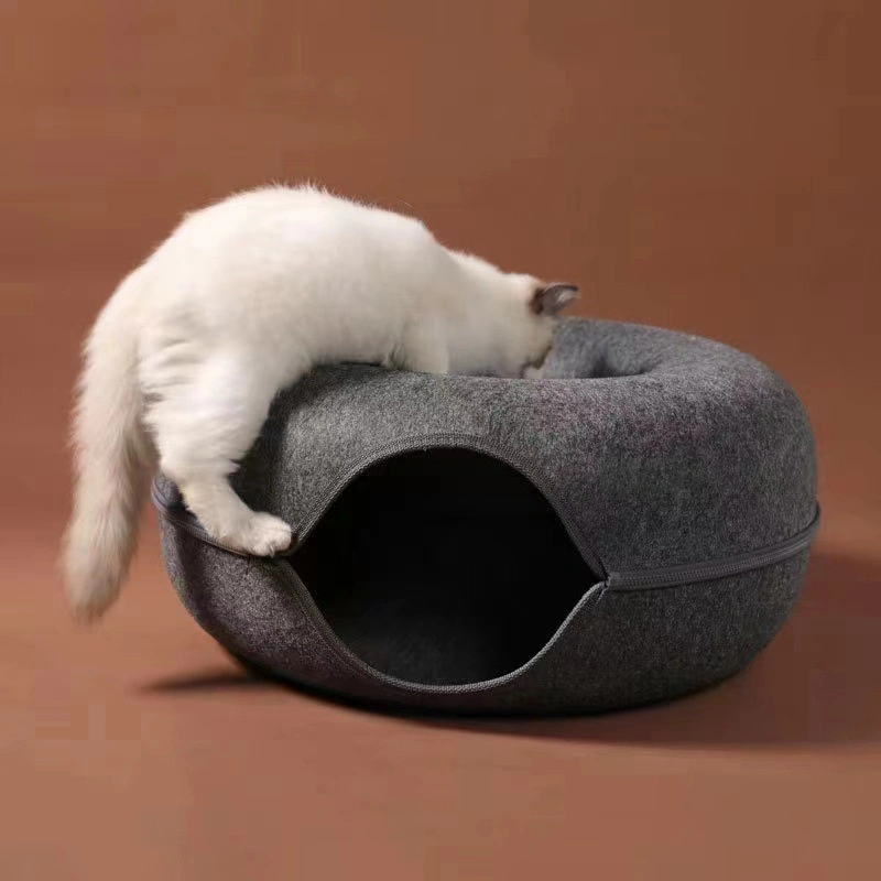 Felt Donut Cat Cote with Tunnel Suitable for Small Cat