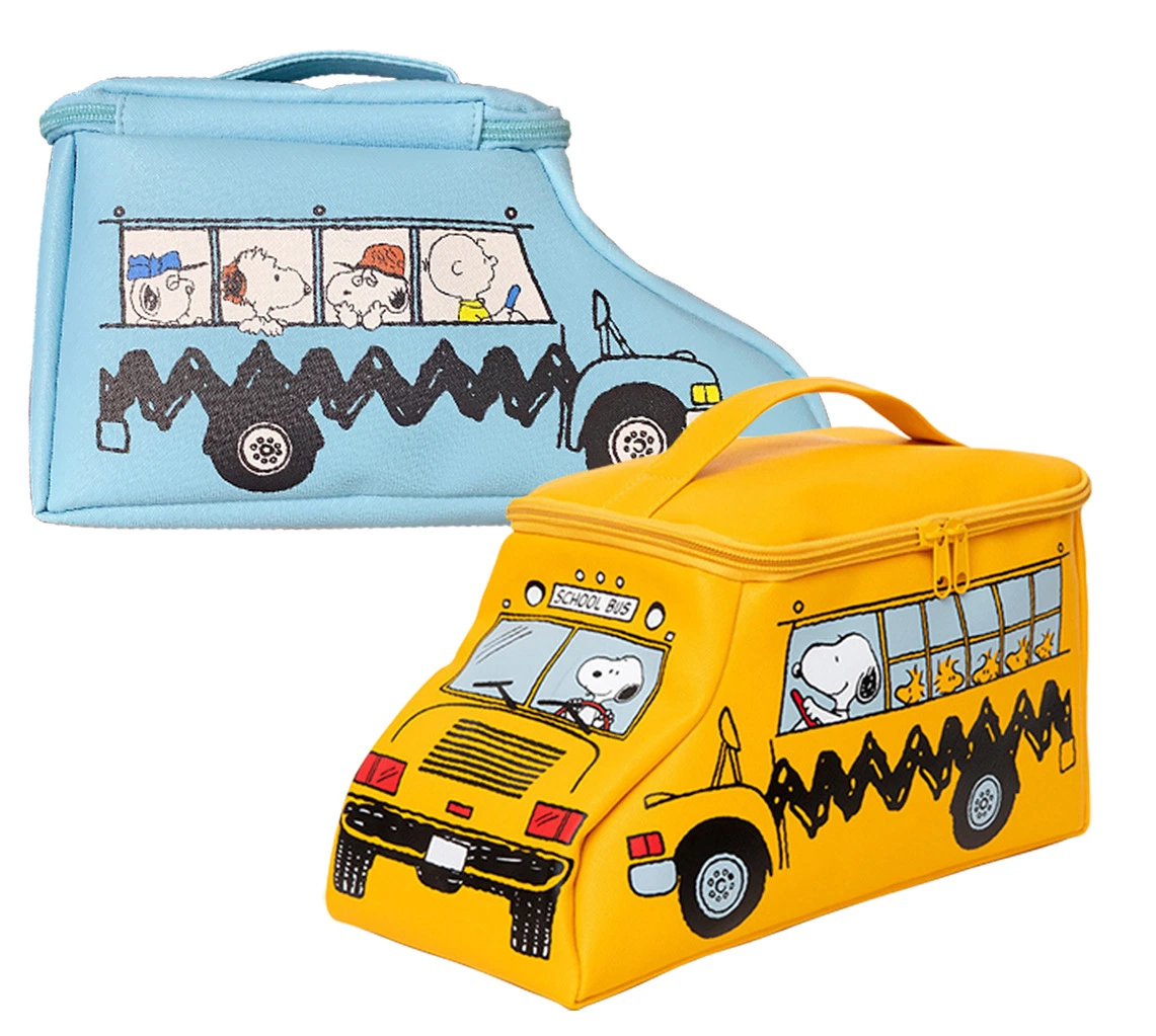 Children Cartoon Portable Makeup School Bus Design Multifunctional Desktop Storage PU Material Travel Wash Bag