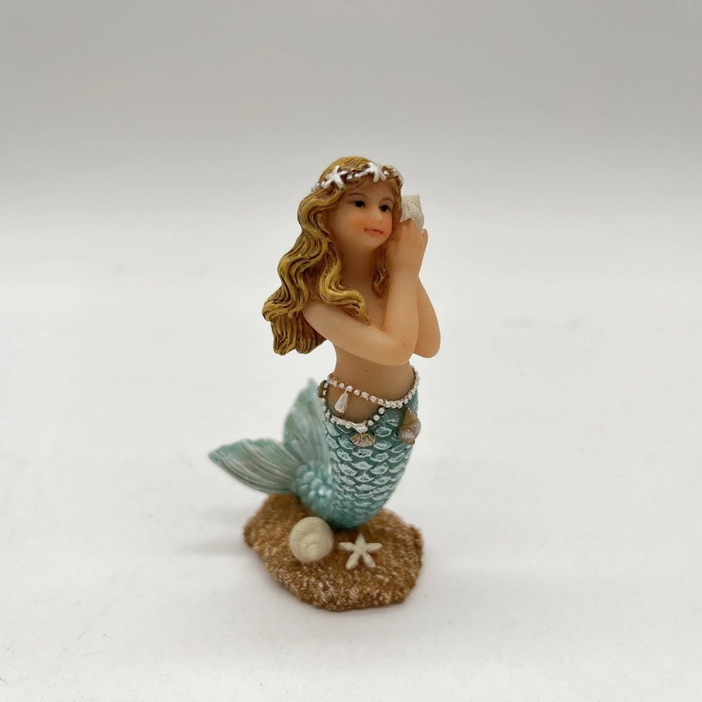 2023 Easter Gift Resin Little Listening Sea Shell Mermaid Figurine Miniature Home Decoration Garden Accessory