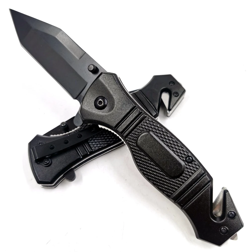 Pk-R115bk Black Blade Tanto Peste Bombeiro Piscina Camping Rescue Dobra EDC Faca de bolso