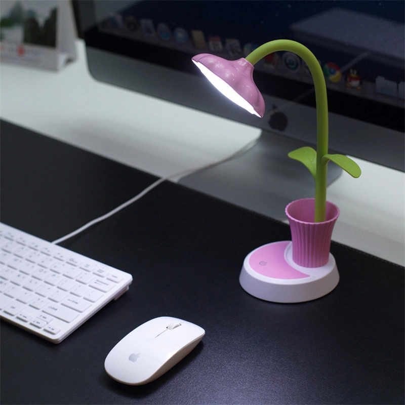 Creative Sunflower Pen Holder Eye Protection Portable LED Reading Table Lamp USB Cartoon Touch LED Charging Desk Lamp