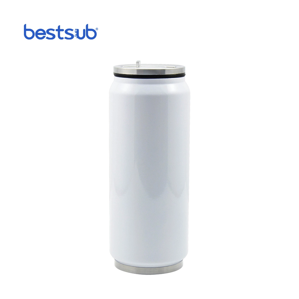 12oz White Stainless Steel Bottle Mug Sublimation Coke Can with Straw