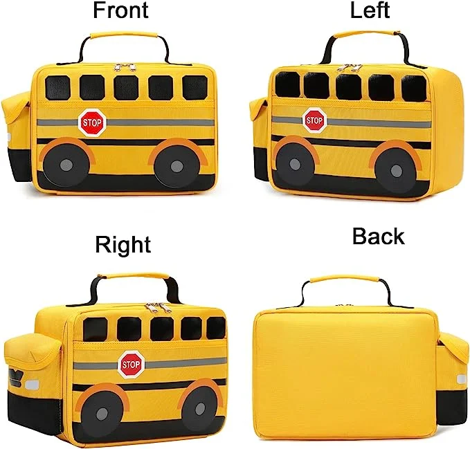 Insulated Lunch Box for Kids Boys Girls School Lunch Bags Reusable Cooler Thermal Meal Tote for Picnic (Yellow School bus)