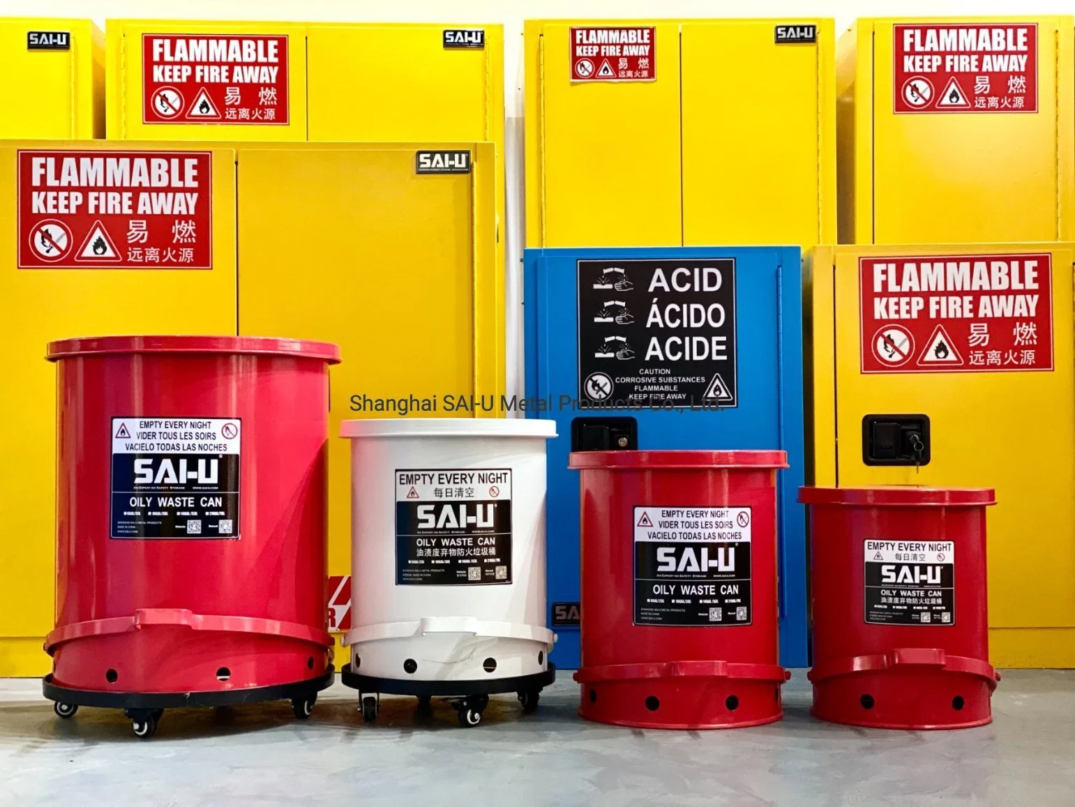 Sai-U Fireproof Steel Waste Bin Chemistry Lab Waste Can Laboratory Furniture 14G/52.9L