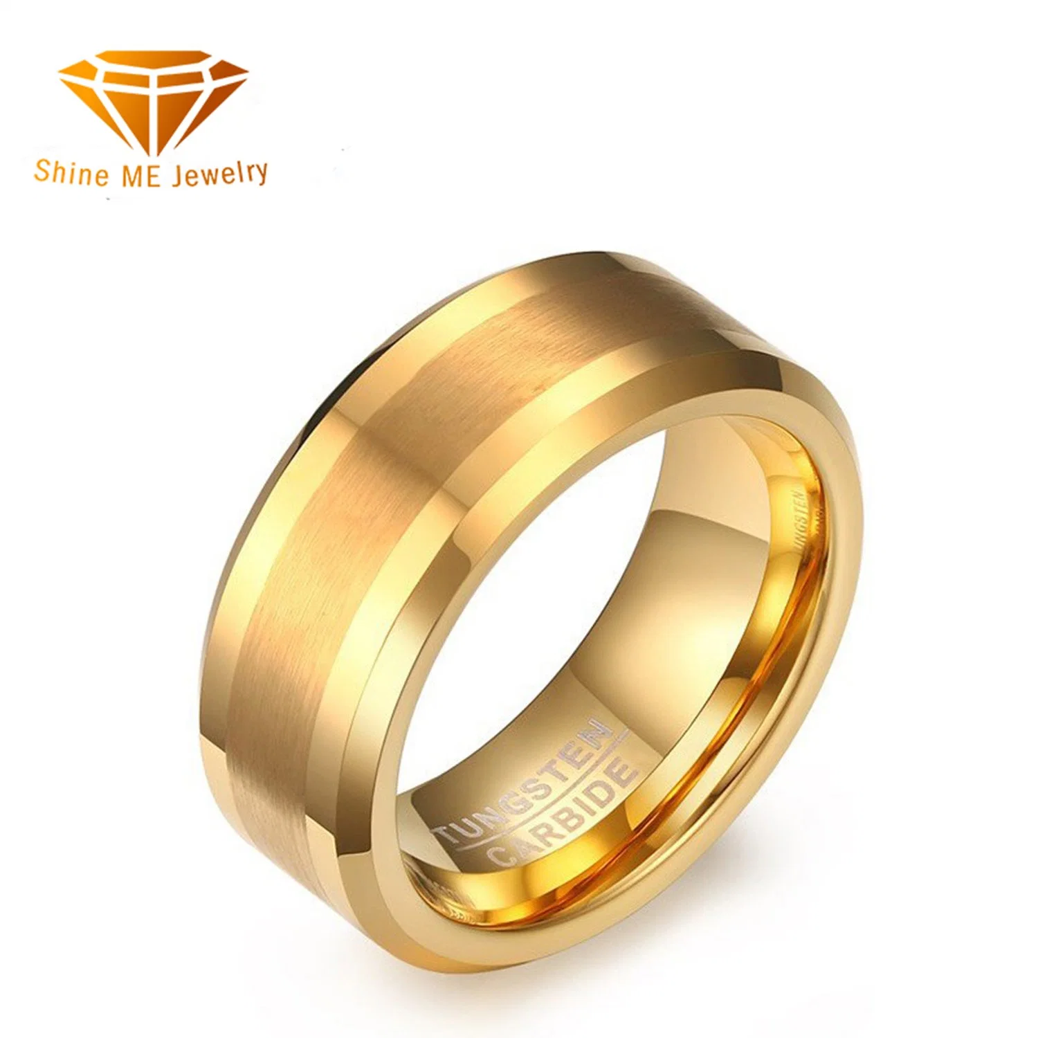 Simple Jewelry Ring Wholesale 8mm Brushed Tungsten Steel Ring, Gold Plating, Trendy Men's Jewelry Tst040