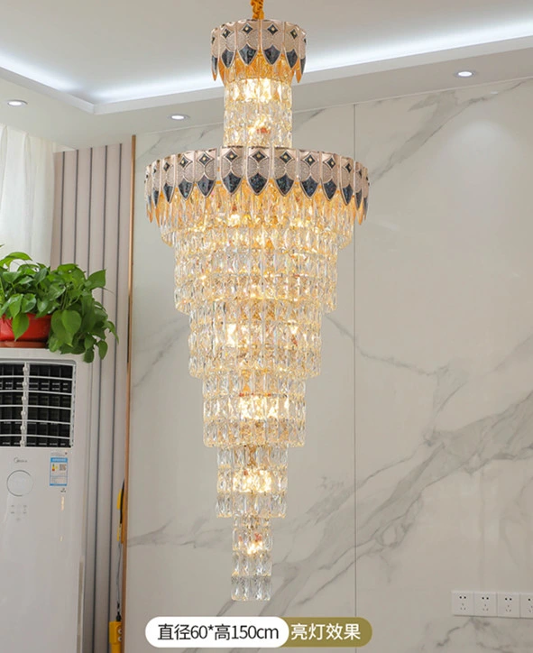 Luxury LED Long Floor Crystal Chandelier Villa Living Room Stair Hanging Lobby Lamps