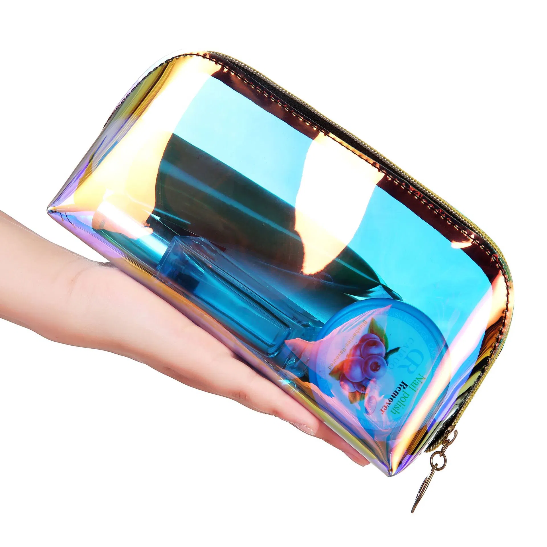 Holographic Clear Cosmetic Bag PVC Travel Laser Bag Iridescent Makeup Bag for Accessories Collection