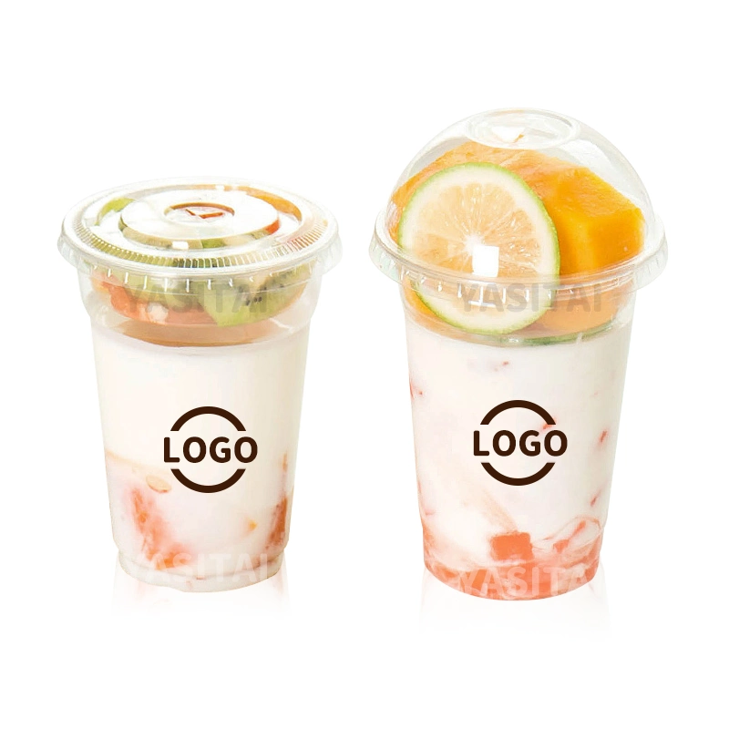 Logotipo de impressão personalizada de fábrica Bubble Tea Cup 10 Oz 16 24 sumos de café Oz batidos U Shape Boba Cup Pet Copos de plástico de PP com tampa