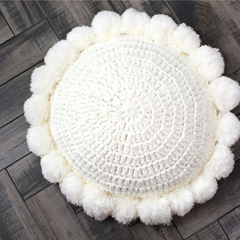 Knit Cushion Solid Blue Grey Vintage Green Pad 50X50cm Cute Pompom Ball Cushion Soft for Sofa Bed Nursery Room Decorative