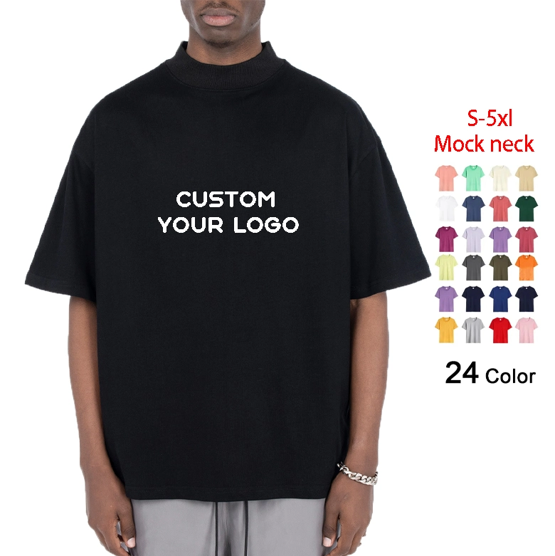 Custom Short Sleeve Men T Shirt Manufacture Mock Neck Drop Shoulder T Shirt Plus Size Graphic Men T-Shirt