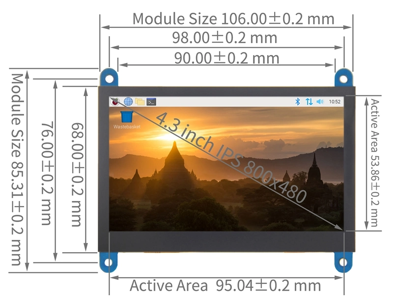 Módulo de ecrã LCD HDMI de 4.3 polegadas 800 * 480 para Pi Raspabian