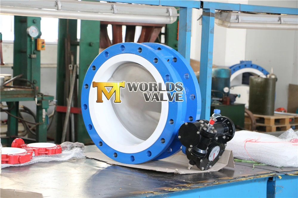 PFA Lining Double Flange Butterfly Valve C/W Worm Gear/Iornlever /Aluminum Lever/Electric/Pneumatic Actuator