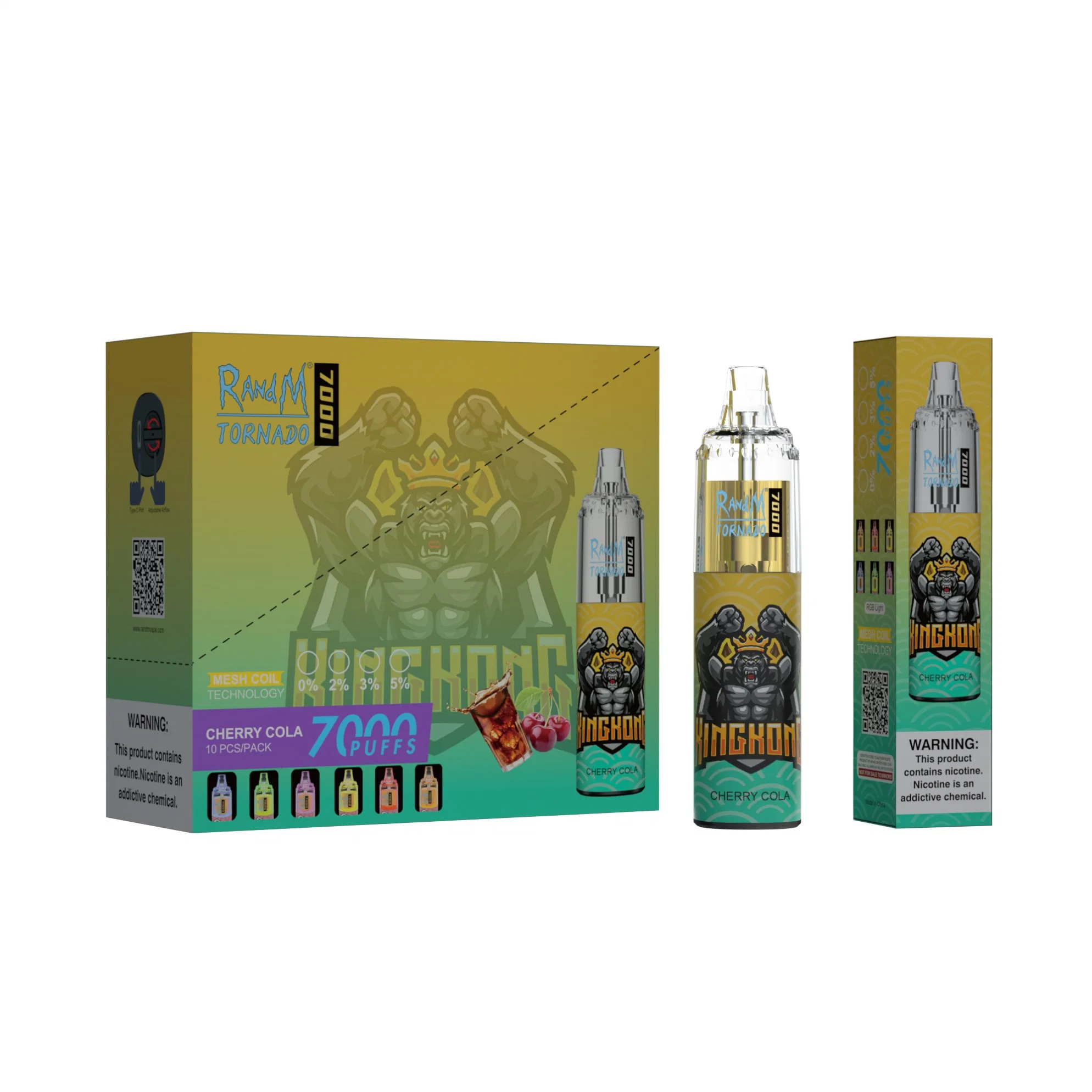 Mejor venta de cigarrillos electrónicos recargables y desechables de buen sabor con 56 sabores Randm Tornado 7000 Puff Vape