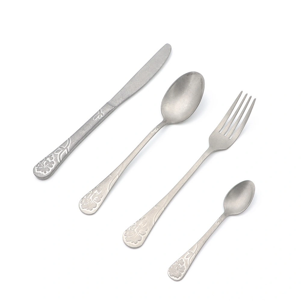 Лучшие продажи матовая нержавеющая сталь винтажная Silverware Flatware набор столовых приборов Наборы