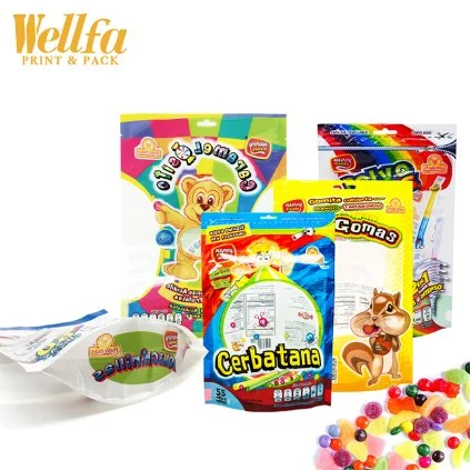 Suporte de fecho autocolante de plástico impresso à prova de cheiro, autocolante, reutilizável, comestível Up Pouch Snack Pipels de milho Café nozes de gelo biscoitos de doces Embalagem de alimentos saco Mylar