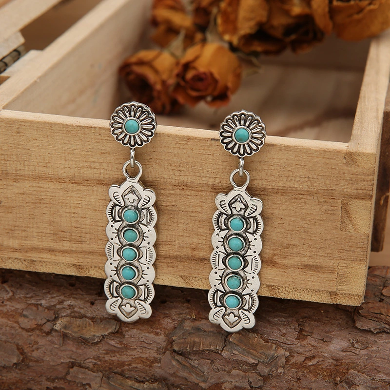 Turquesa Bohemio pequeño delicado Metal Moda pendiente pendientes de gota de gota Joyería Regalos para mujeres