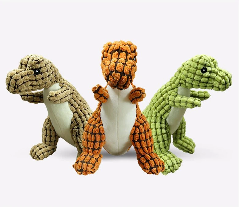 Regalo de navidad mascota Peluche dinosaurio duradera forma Chew Squeak de la felpa de juguete perro interactivo