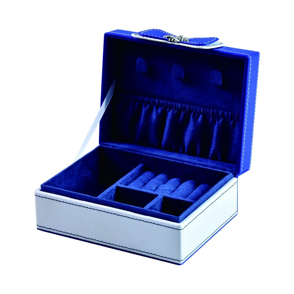 New Design Wholesale Blue with White Jewelry Box Organizer Leather Travel Jewelry Box
