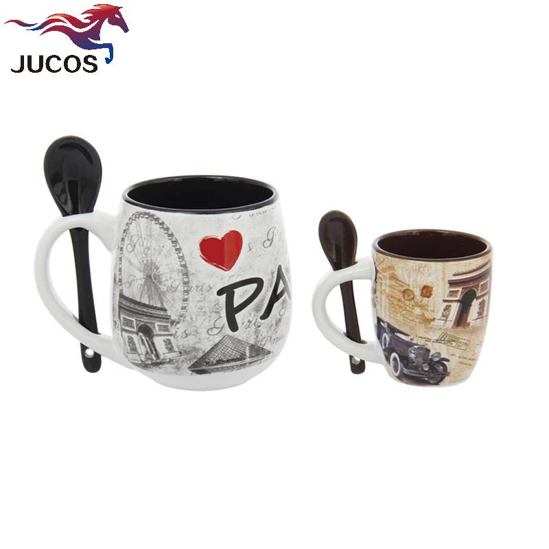 Tasse à café avec une cuillère en céramique couleur personnalisée pour cadeau de promotion de la forme de conception Souvenris tasses de café au micro-ondes Sublimation Mugs