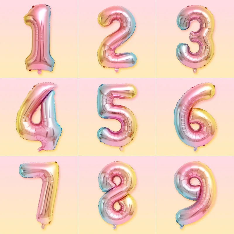 Gradient Color Birthday Party Supplies Decoration Rainbow 0-9 Number Balloons