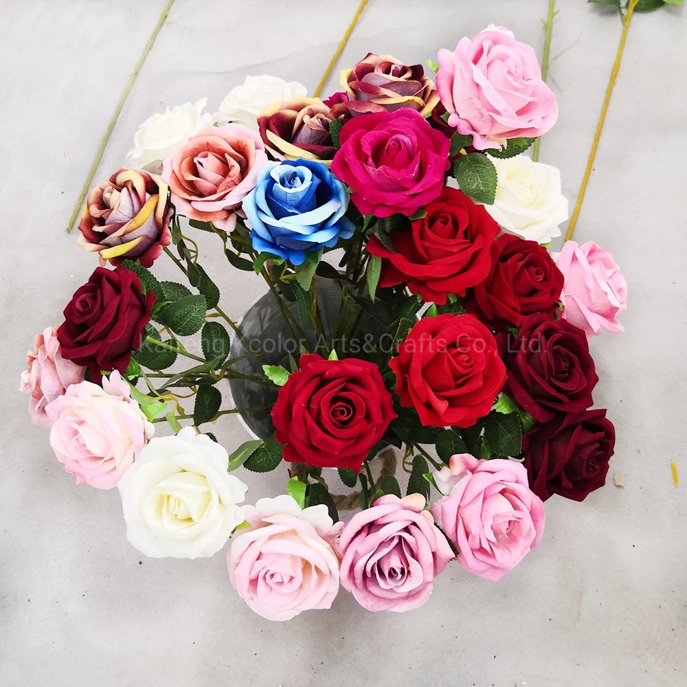 Wedding Silk Rose Flower Real Touch Artificial Velvet Flower for Home Decoration