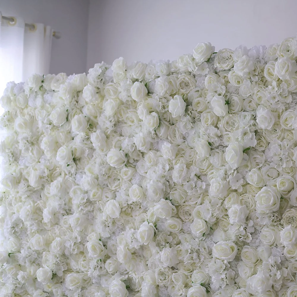 3D Customized Silk Pure White Wall Rose Artificial Plants and Flowers Wall for Wedding Banquet