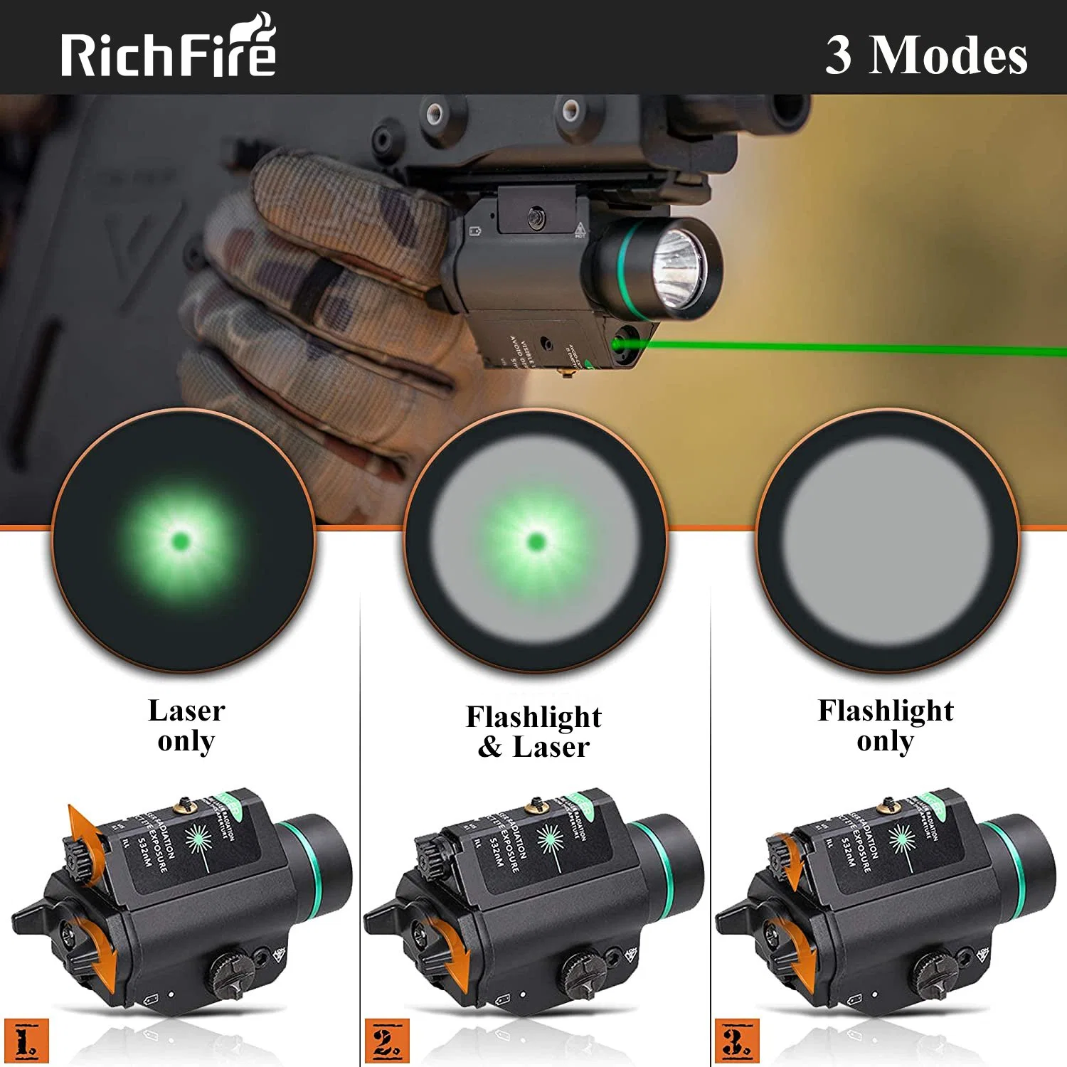 1000 Lm LED Gun Mounted Tactical Flashlight Torch Weapon Lights for Handguns Pistols Ars Rifles Shotguns Red Laser Combo Design