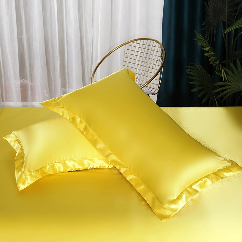 4pcs Luxus Gelb Farbe Satin Seide Gefühl Bettlaken Designs Setzen