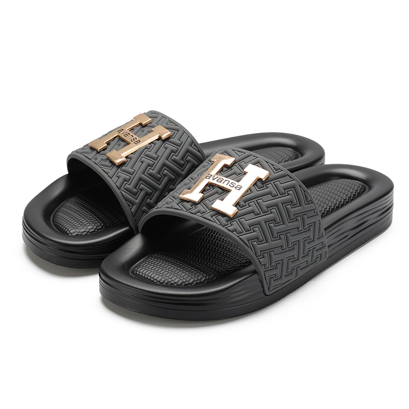 Henghao OEM Customized Metal Buckles Unisex Soft PU Unisex Slide Sandals Custom Slippers Manufacturers in China