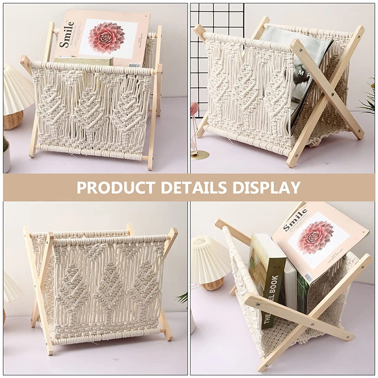 Woven Magazine Macrame Storage Holder Towel Storage Rack Display Stand Blanket Home Office Rack