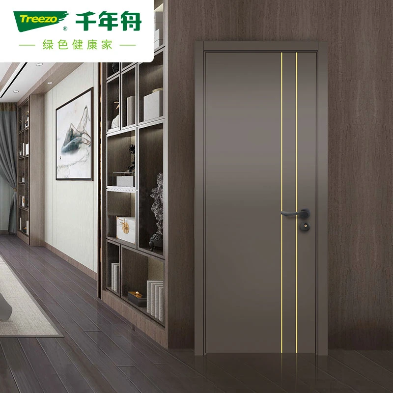 Modern Design Wood Grain Plywood Single Swing Flat Door PVC Painting Door