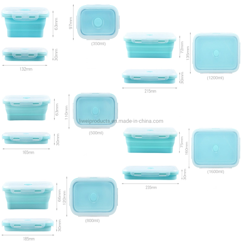 Food Grade Silica Gel + Food Grade PP Plastic Food Grade Silicone Folding Lunch Box for Keep Food