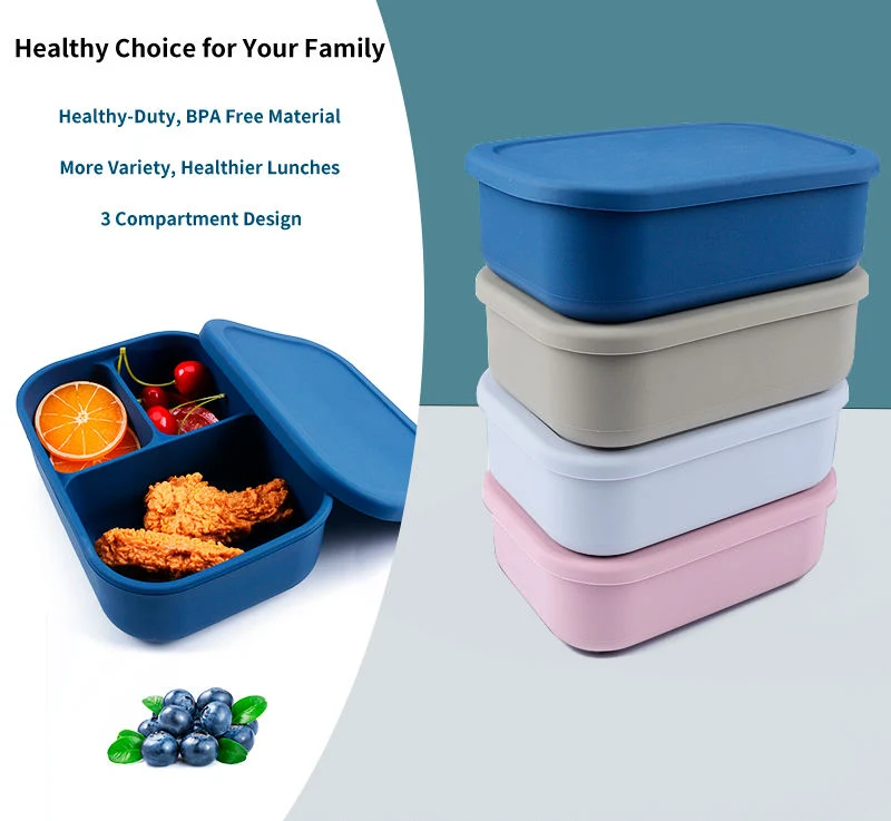 BPA Free Collapsible Silicone Food Containers Silicone Kids Bento Lunch Box with Compartments