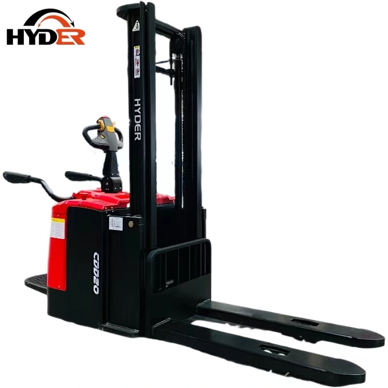 China Hyder Warehouse Equipment 2.0ton Driving Stand-up Full Electric Pallet Stacker