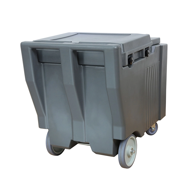 110L Mobile Portable Ice Storage Bin Grey PE Large Cans Food Use Plastic Ice Chest Cooler Box