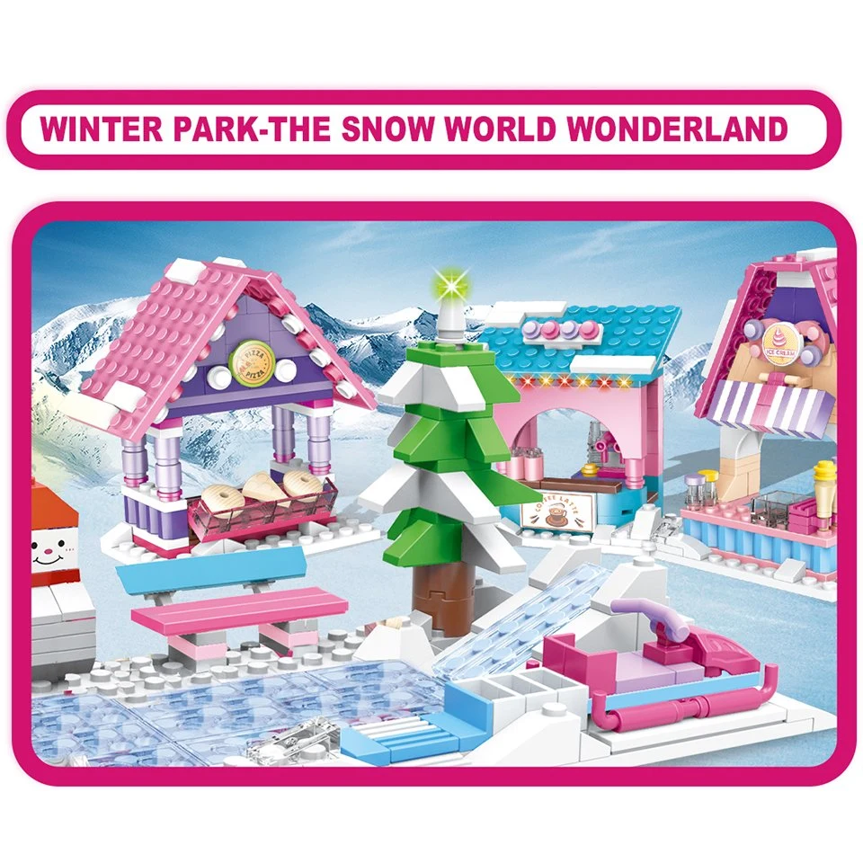 Woma Spielzeug Pädagogische Mädchen Prinzessin Fantasy Spielen Eishockey Schnee Haus Spielplatz Baublock Steine Set Bau Spielzeug DIY