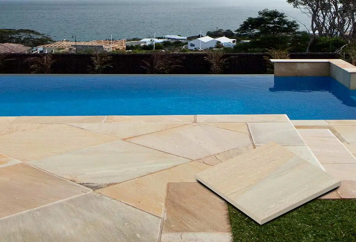 Nature Stone Pool Deck Teakwood Sandstone Pool Coping para nadar Pavimentación y baldosas