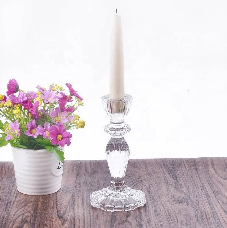 Classic Home Decor Striped Elegant Tapered Glass Candle Holder